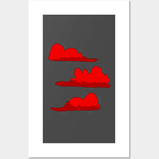 Red Sparkly Fluffy Clouds Wall Art by Usagicollection